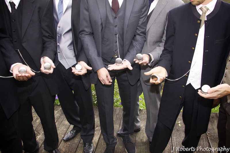 Groomsmen with fob watches - wedding photography